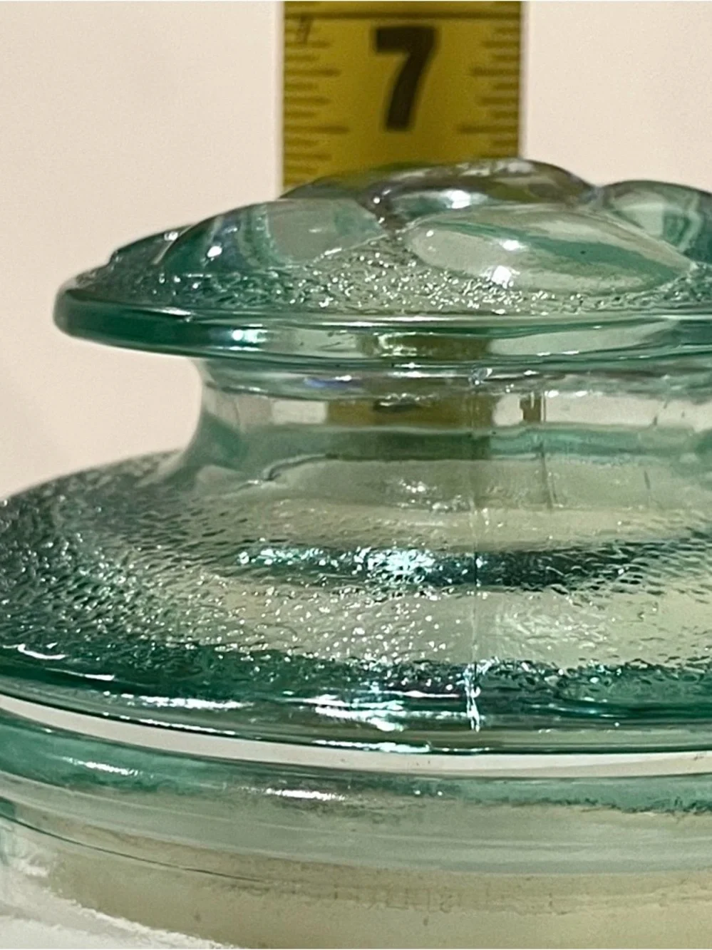 ☀️2/$20 Libbey “Fruit Orchard” Green Embossed Glass Lidded Jar Small Canister